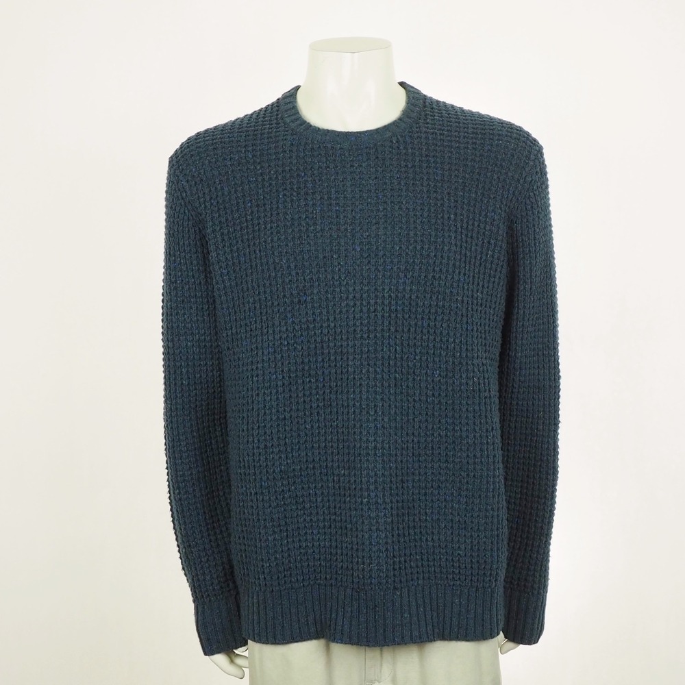 Eddie Bauer Pullover Sweater Mens XL Dark Blue Textured Wool Blend Waffle Knit